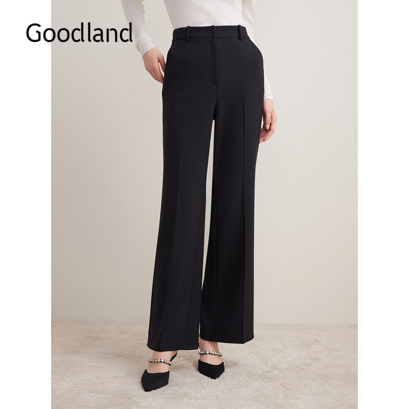 Goodland美地秋季职场直筒长裤微喇斜纹肌理休闲裤长袖