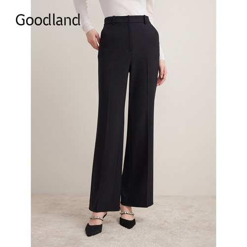 Goodland美地秋季职场直筒长裤微喇斜纹肌理休闲裤长袖