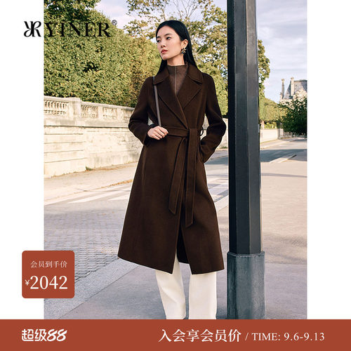 音儿冬季羊毛羊绒暗扣长款呢大衣