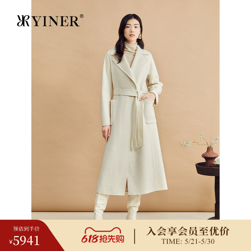 【100山羊绒】YINER音儿冬季双面毛呢大衣浴袍式外套