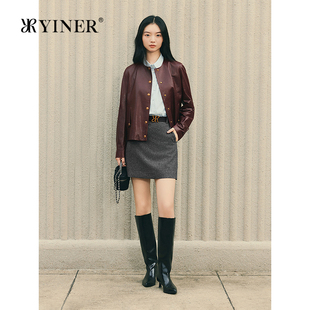 复古油蜡皮工艺绵羊真皮皮衣夹克 法式 YINER音儿专选2025春季 新款