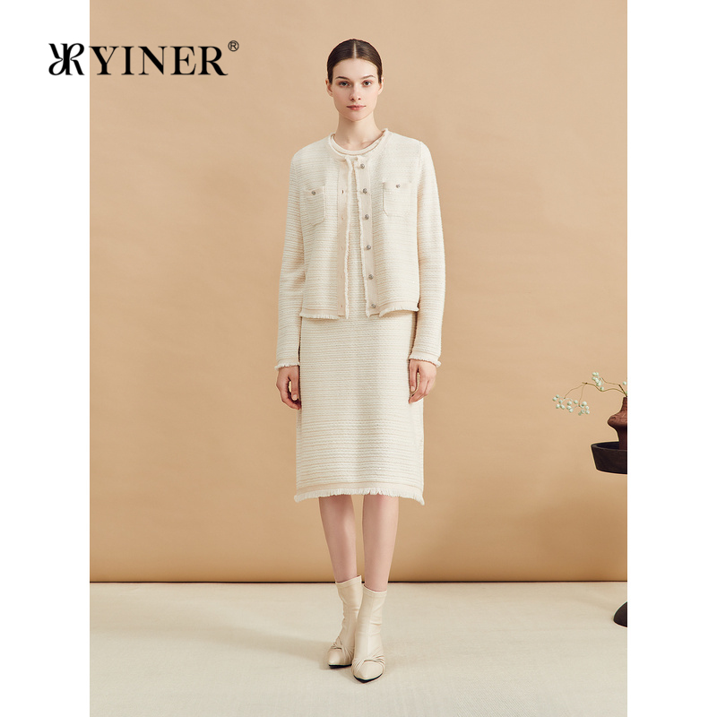 【美丽诺羊毛】YINER音儿专选女装冬季时尚珠片香风针织开衫