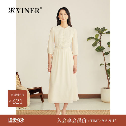 【醋酸系列】YINER音儿专选牡丹花纹蕾丝立领连衣裙长袖