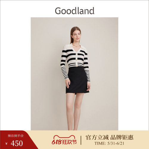 Goodland美地春季法式优雅Bridget Riley条纹假两件连衣裙