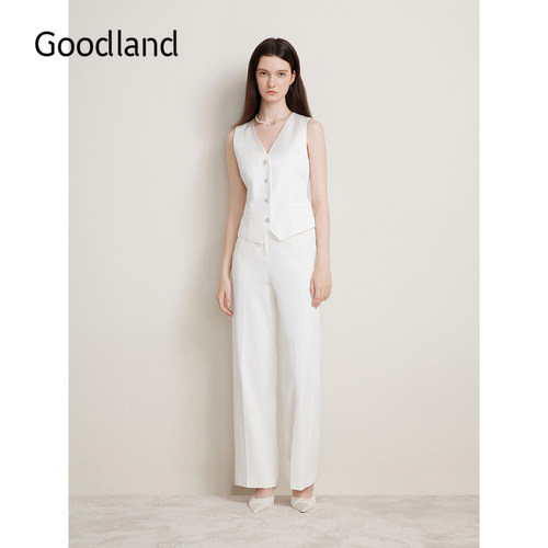 Goodland美地春季法式优雅长裤垂感白色裤子西装休闲裤