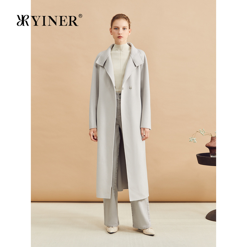 【澳洲羊毛混纺】YINER音儿女装冬季时尚中长款双面呢大衣外套