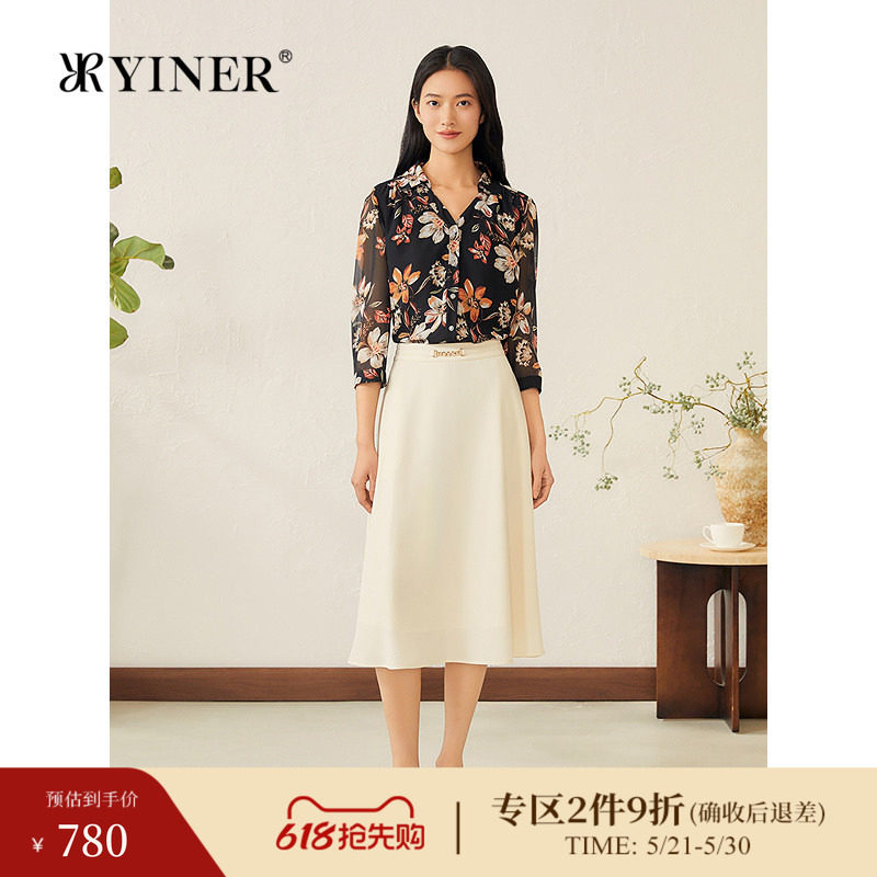 YINER音儿专选夏季新款法式轻薄透气印花衬衫优雅轻上衣