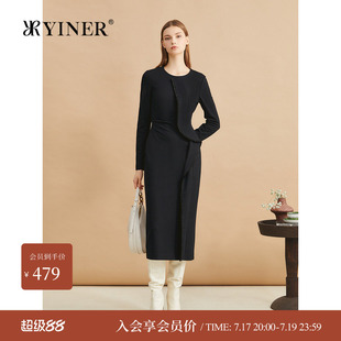 【美丽诺羊毛】YINER音儿冬季小黑裙荷叶花边收腰连衣裙