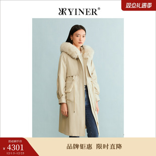 YINER音儿专选女装 狐狸毛皮皮草大衣拼貂派克服 冬季