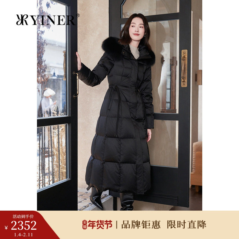 【高克重白鹅绒】YINER音儿女装冬季时尚厚实狐狸毛领长款羽绒服,女装/女士精品,羽绒服,淘宝优惠券,粉丝福利购,淘宝优惠卷