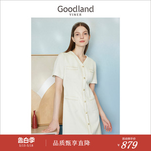 夏格纹小香风连衣裙 Goodland美地女装 山茶花系列