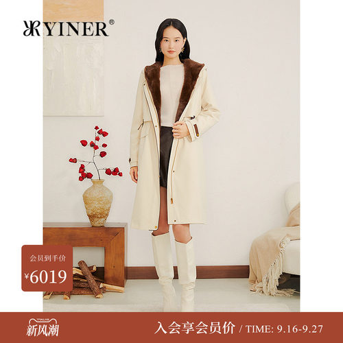 YINER音儿专选冬季新款可拆卸内胆水貂毛内里连帽尼克服皮草