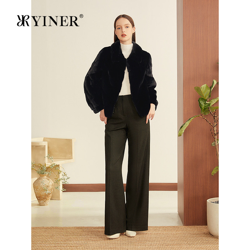 YINER音儿冬季新款法式优雅短款翻领进口水貂毛皮草外套