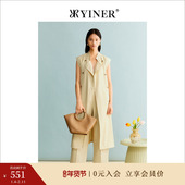 YINER音儿女装 绵羊毛外套 领风衣长款 秋季 双排扣西装