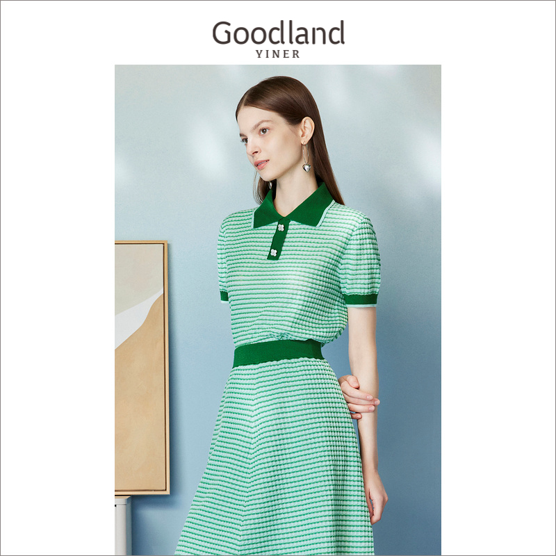 【南国花园】Goodland美地女装夏季格纹肌理提花针织衫