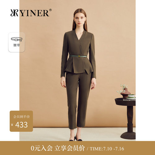 【美丽诺羊毛】YINER音儿女装冬季时尚法式优雅V领收腰上衣