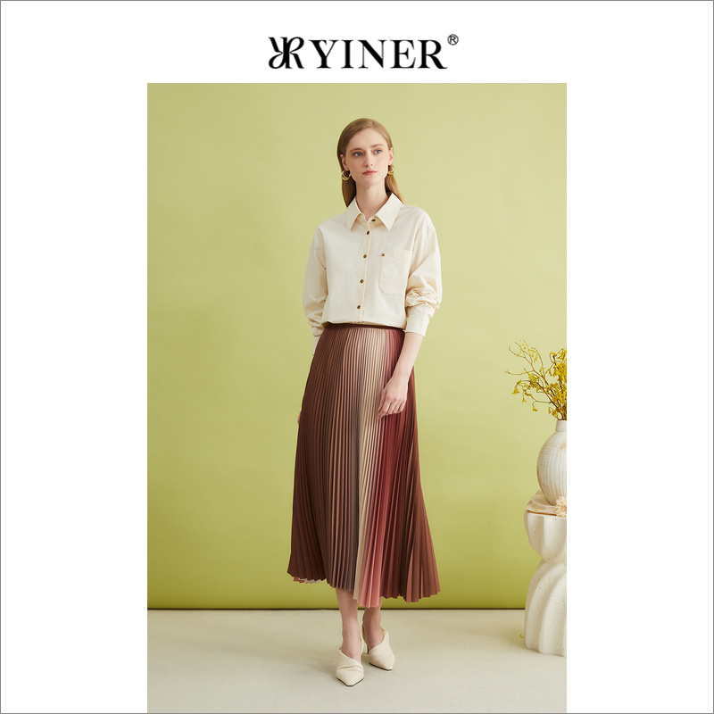 YINER音儿春季法式优雅简雅弹力上衣POLO领米白色轻衬衫