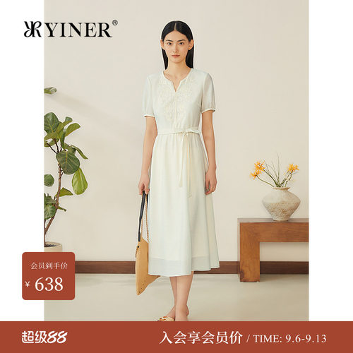 【醋酸系列】YINER音儿专选夏新款海棠刺绣灯笼花苞袖连衣裙