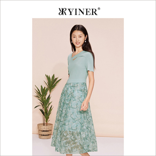 設(shè)計感V領(lǐng)繡花修身 YINER音兒女裝 夏季 時尚 連衣裙