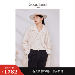 Goodland美地女装 保暖毛绒大衣翻领A摆环保仿皮草 2023冬季