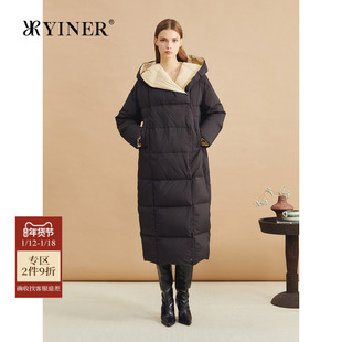 【高克重白鹅绒】YINER音儿女装冬季时尚800高蓬松长款厚实羽绒服
