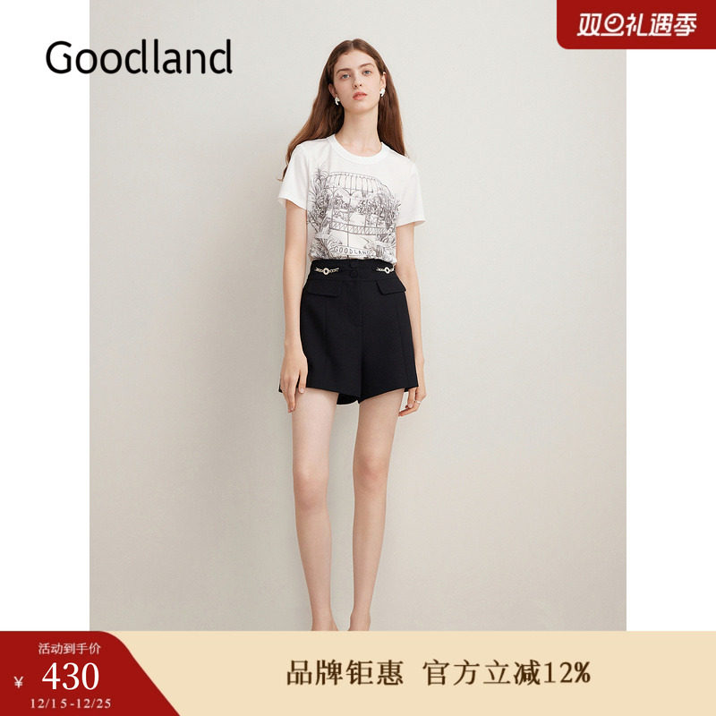 Goodland美地夏季小香风A字短裤暗纹休闲裤