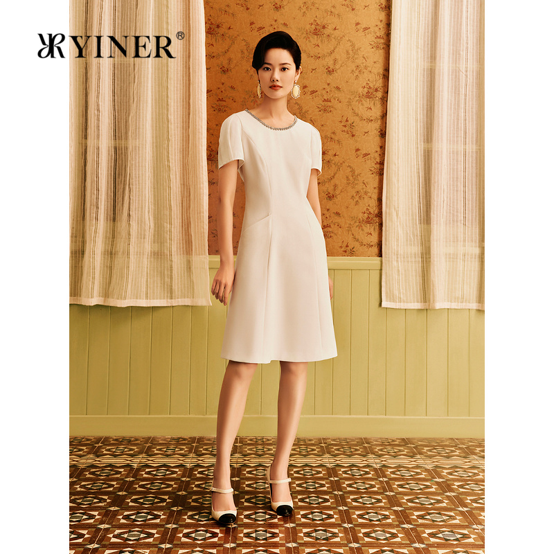 【1996系列】YINER音儿夏季时尚法式优雅月光醋酸连衣裙
