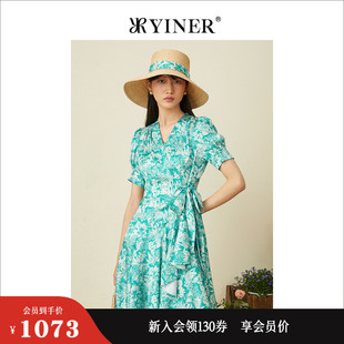 夏季 YINER音儿女装 系带收腰海边度假不对称连衣裙