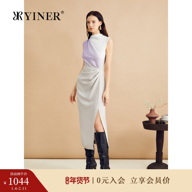 【醋酸系列】YINER音儿秋季法式渐变印花晕染收褶连衣裙,女装/女士精品,连衣裙,淘宝优惠券,粉丝福利购,淘宝优惠卷