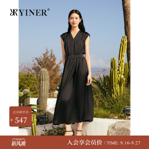 【醋酸系列】YINER音儿夏季新款法式V领收腰轻薄透气连衣裙
