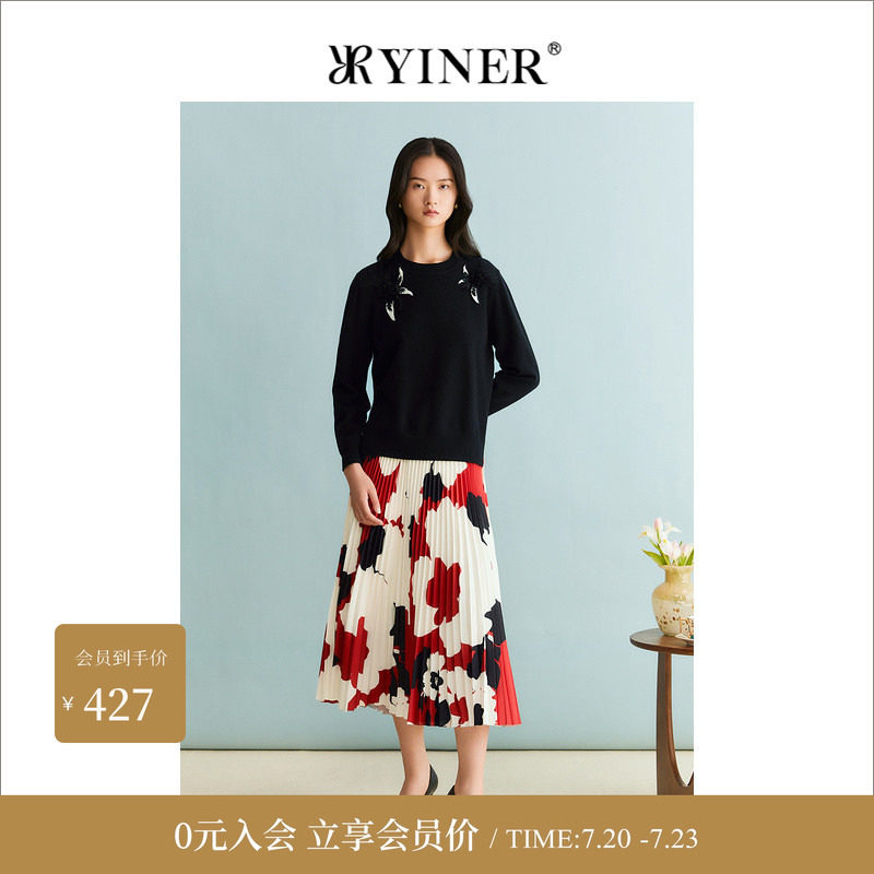 【裸感羊绒】YINER音儿女装冬季绵羊毛浮雕绣花针织衫