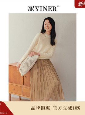 YINER音儿专选女装秋季法式立体贴花蕾丝花边拼接提花针织衫套头