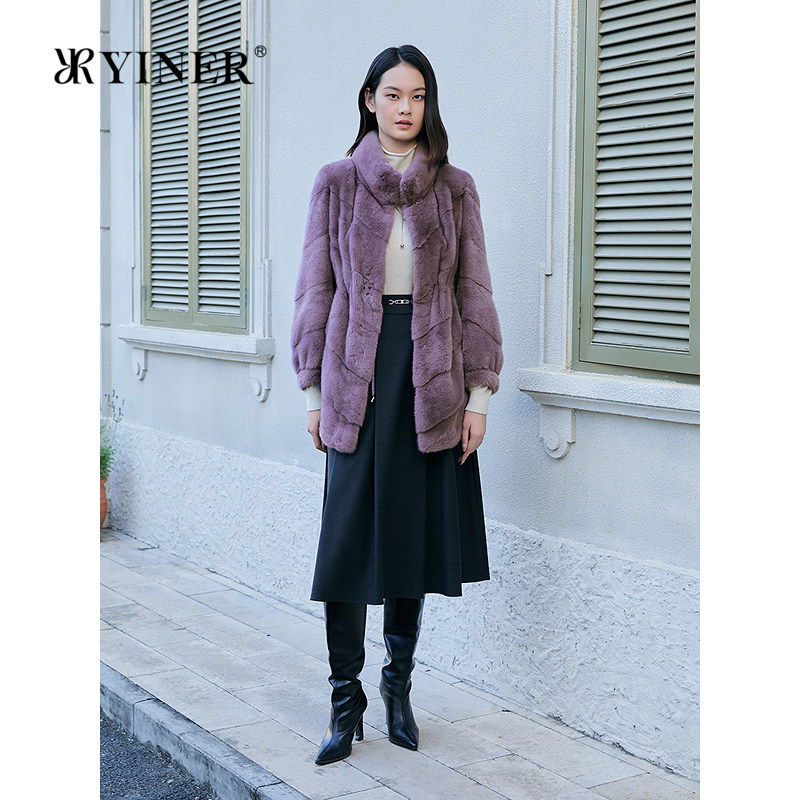 YINER音儿专选2025冬季新款进口优雅长款立领整貂母貂水貂毛皮草