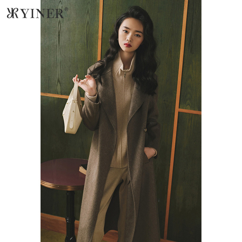 YINER音儿女装冬季中长款纯羊绒双面呢大衣图片