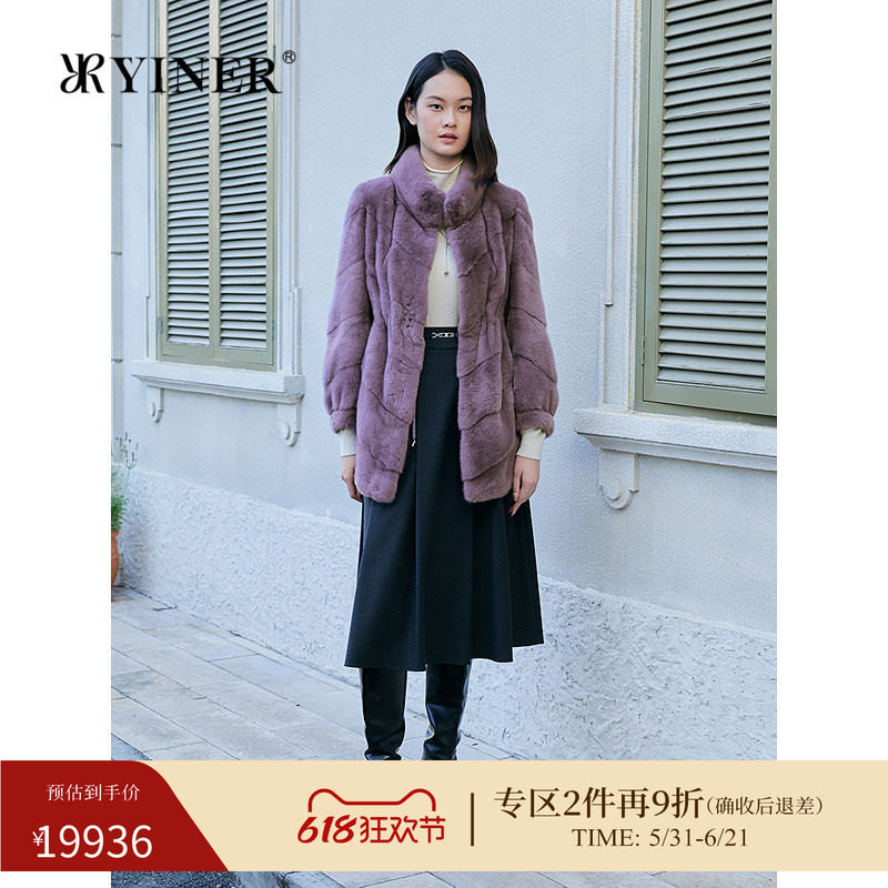 YINER音儿专选2025冬季新款进口优雅长款立领整貂母貂水貂毛皮草