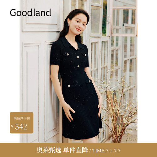 Goodland美地夏季星空闪丝小香风针织连衣裙