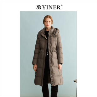 冬季 YINER音儿专选女装 连帽栗色羽绒服 聚暖白鹅绒