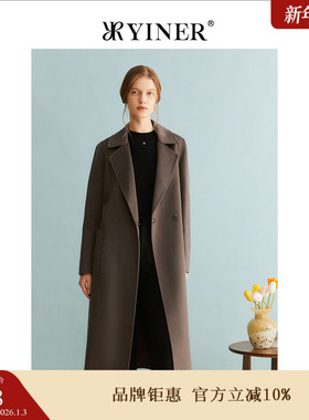 YINER音儿专选女装冬季美拉德中长款100%纯羊毛双面呢大衣外套