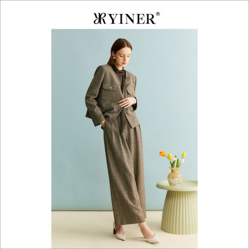 YINER音儿女装春季法式优雅都市通勤风羊毛休闲外套