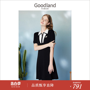 Goodland美地女装 黑白撞色A摆运动风毛衫 经典 夏季 连衣裙