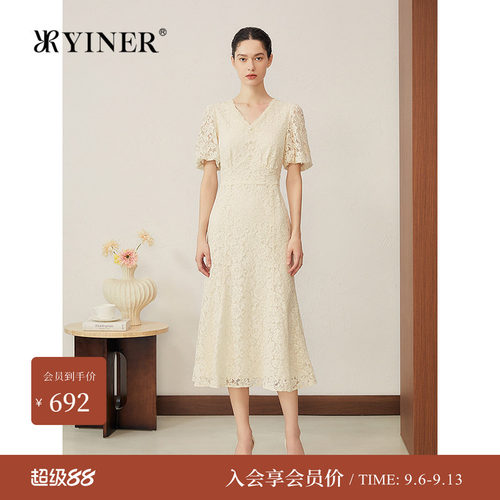 音儿夏季法式烫金蕾丝鱼尾婚裙
