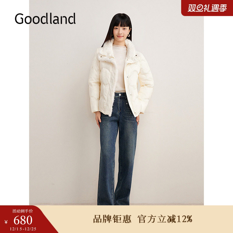 【新中式】Goodland美地女装冬时尚水貂毛条700蓬国风提花