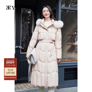 【蓬松白鹅绒】YINER音儿女装冬时尚厚实高克重狐狸毛领长羽绒服