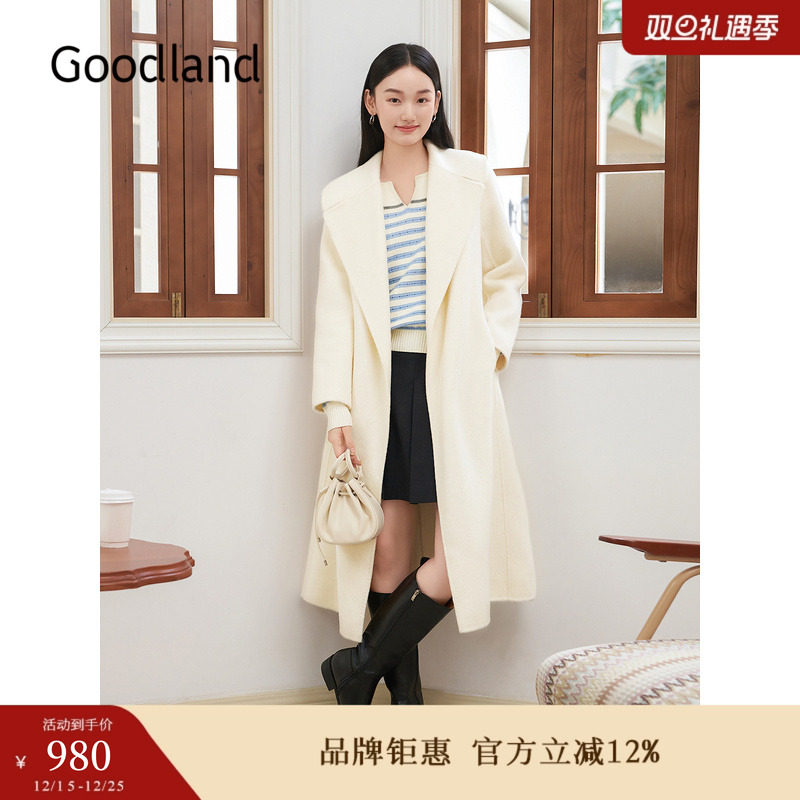 【绵羊毛+莱赛尔】Goodland美地女装冬时尚双面呢大衣浴袍式外套