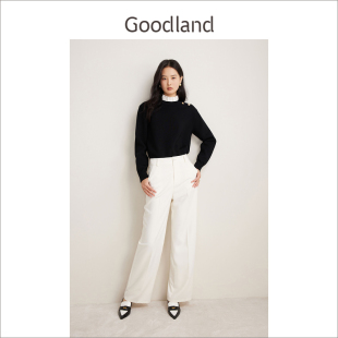 套头上衣 优雅花边绵羊毛针织衫 Goodland美地春季 法式