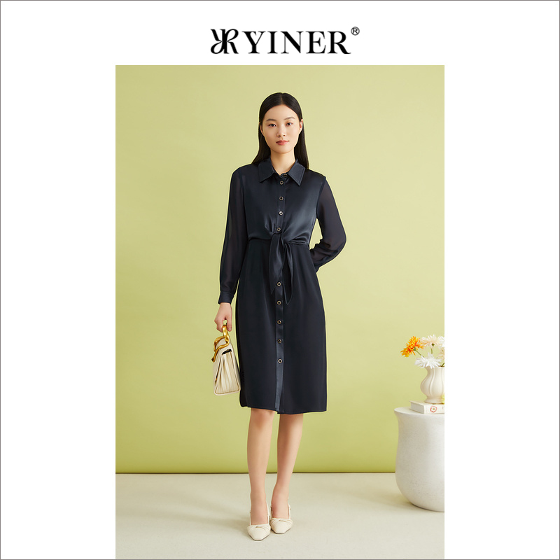 【醋酸系列】YINER音儿专选女装春季衬衫领假两件连衣裙