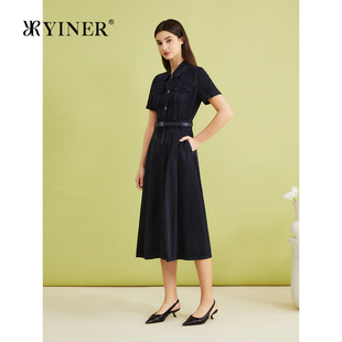 夏季 YINER音儿女装 莱赛尔牛仔小翻领连衣裙 天丝系列