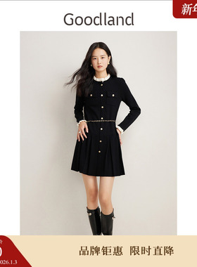 Goodland美地女装春季小香风木耳花边羊毛混纺针织连衣裙