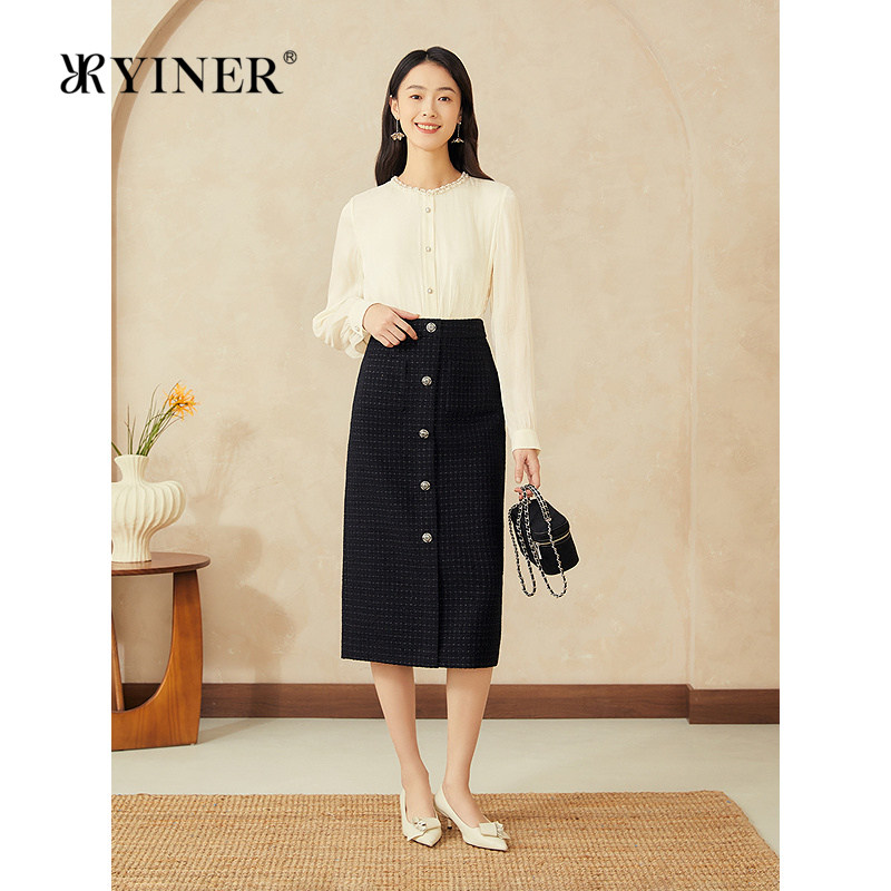YINER音儿专选2025春季新款法式优雅流光纱钉珠轻衬衫千金风上衣