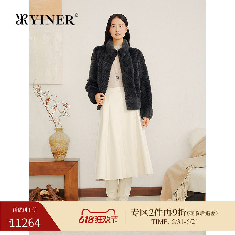 YINER音儿专选冬季新款短款波纹立领整貂母貂水貂毛皮草外套
